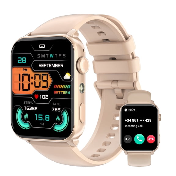 LUOMATE Smart Watch for Women Men, 1.91" Touchscreen Fitness Tracker, Bluetooth Calling, 100  Sport Modes, IP68 Waterproof, Pedometer, Message Notifications, Compatible with Android iPhone (Pink)