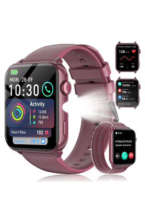 Smart Watch for Women Men, 1.91" Touchscreen Fitness Tracker with Bluetooth Calling, 100+ Sport Modes, IP68 Waterproof Pedometer, Message Notifications Compatible with Android iPhone (Purple)