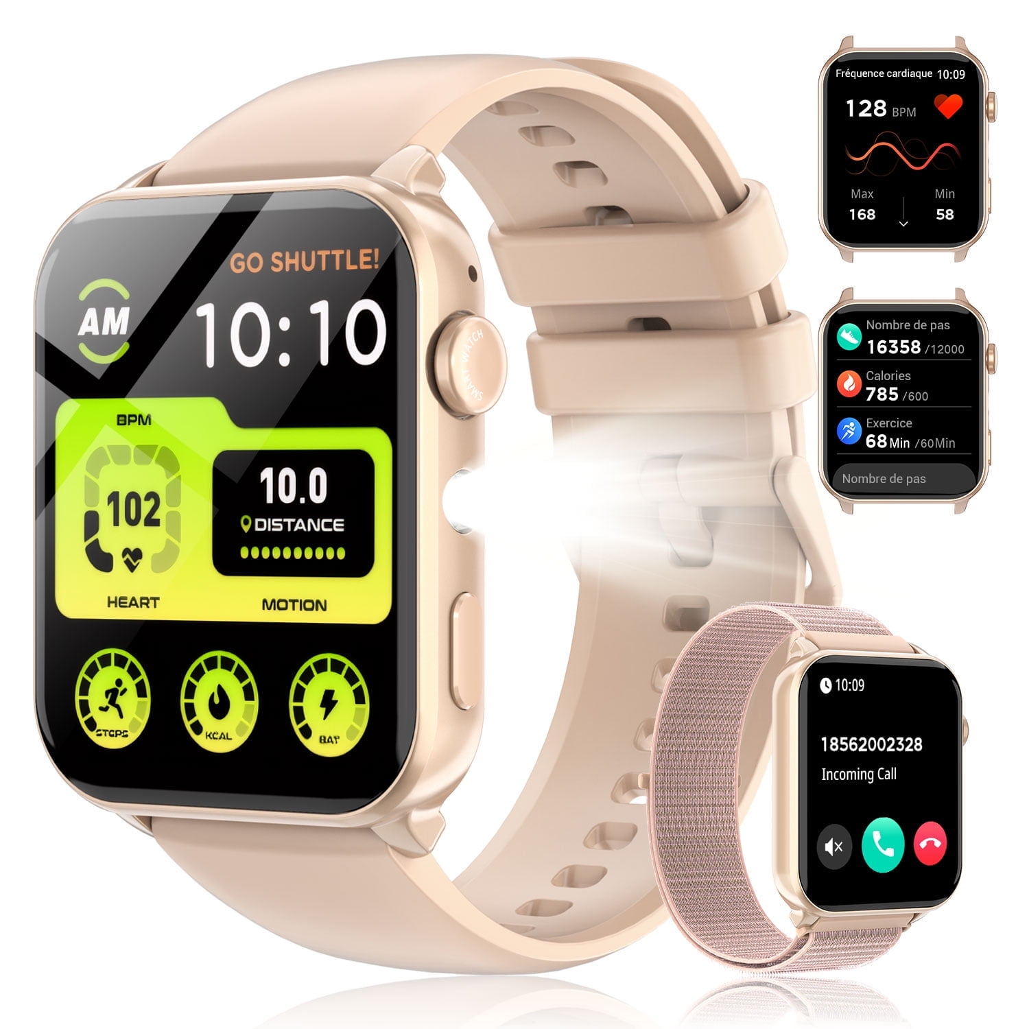 LUOMATE Smart Watch for Women Men, 1.91" Touchscreen Fitness Tracker, Bluetooth Calling, 100+ Sport Modes, IP68 Waterproof, Pedometer, Message Notifications, Compatible with Android iPhone (Pink)