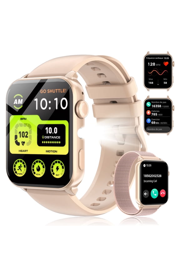 Smart Watch for Women Men, 1.91" Touchscreen Fitness Tracker, Bluetooth Calling, 100+ Sport Modes, IP68 Waterproof, Pedometer, Message Notifications, Compatible with Android iPhone (Pink)