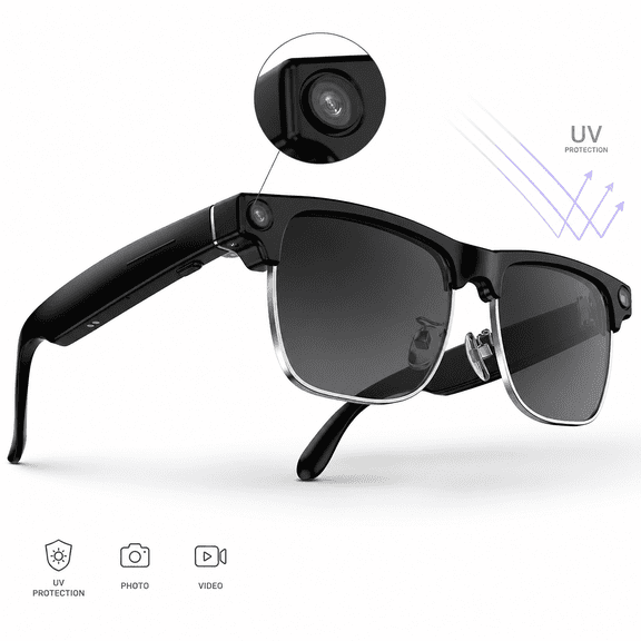 LUOMATE AI Smart Glasses with Camera for Men Women, Bluetooth Smart Sunglasses, Polarized Sunglass Lenses, HD Video, Calling, Translation, 16Gb Memory