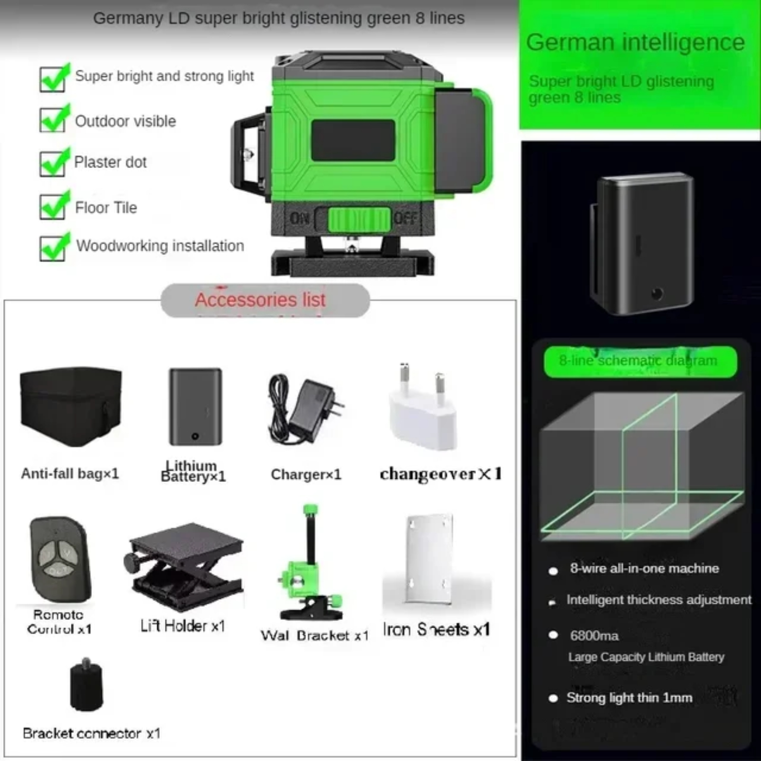 LUOPLNG Accurate Battery-Powered Laser Level with 12/16 Lines - Highly ...