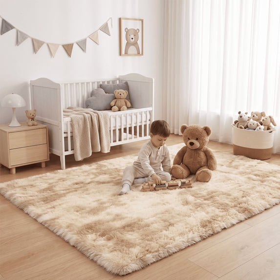 LUOVEN 4x6ft Large Non-Slip Fluffy Rug, Super Soft Plush Modern Indoor Plush Carpet for Bedrooms, Children's Rooms, Nurseries, Home Decor,Tie-dye beige
