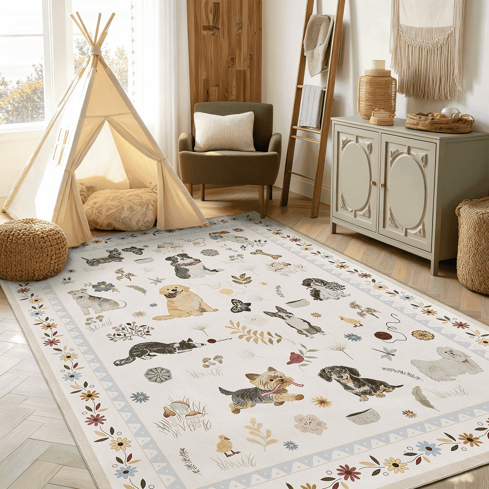 Miniature Rug Print LUOVEN 5'x7' Dog Animal Print Area Rugs for Living Room, Non-Slip Stain ...