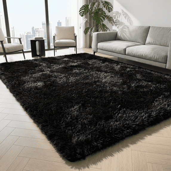 LUOVEN 6 x 9 Soft Fluffy Area Rug, Shaggy Indoor Plush Carpet for Living Room Bedroom Dorm Decor, Black