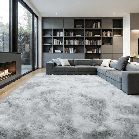 LUOVEN Fluffy Plush Shag Area Rug, 9*12 Soft Indoor Carpet for Bedroom Living Room Home Decor, Tie-Dye Light Gray