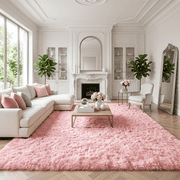 LUOVEN Fluffy Soft Shag Area Rug, 9*12 Modern Indoor Carpet for Bedroom Living Room Kids Room, Pink