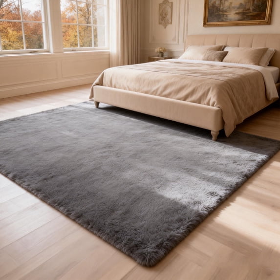 LUOVEN Plush Soft Shag Area Rug, 8*10 Fluffy Indoor Carpet for Home Bedroom Living Room, Gray
