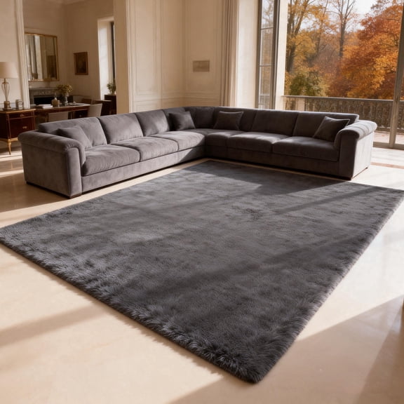 LUOVEN Plush Soft Shag Area Rug, 9*12 Fluffy Indoor Carpet for Home Bedroom Living Room, Gray