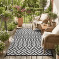 thumbnail image 1 of LUOVEN Reversible Outdoor Rug Waterproof 4x6 Plastic Straw Patio Carpet for RV, Camping, Deck, Beach, Backyard, Porch, Indoor Outdoor, Black & White, 1 of 8
