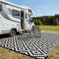 thumbnail image 1 of LUOVEN Reversible Outdoor Rug Waterproof 8x10 Plastic Straw Patio Carpet for RV, Camping, Deck, Beach, Backyard, Porch, Indoor Outdoor, Black & White, 1 of 8