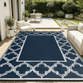 thumbnail image 1 of LUOVEN Reversible Waterproof Outdoor Rug 6x9 Plastic Straw Patio Mat for RV, Camping, Beach, Deck, Backyard, Porch, Blue & White, 1 of 8