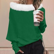 LUOWEI Women's Christmas Cold Shoulder & Off Shoulder Loose Casual Tops - Long Sleeve Cute Prints Thermal Sweatshirts For Winter, Green Fashion Outdoor Long Sleeve Sweatshirts, XL