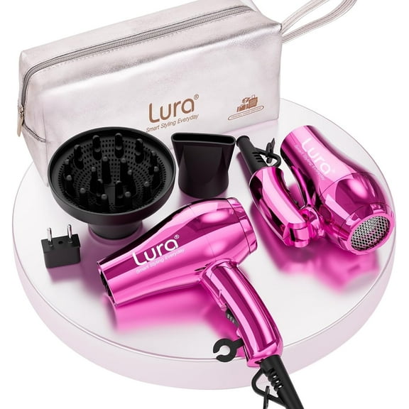 LURA Portable Travel Hair Dryer Dual Voltage Small Lightweight Foldable Blow Dryer with EU Plug,1200W Compact Hairdryer with Concentrator&Diffuser