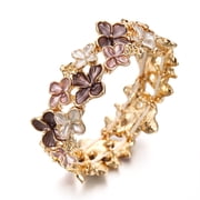 LUREME Gold Sakura Floral Bracelet for Women - Colorful Enamel Flower Stretch Bangle, Adjustable Elastic Cuff bl003608-1