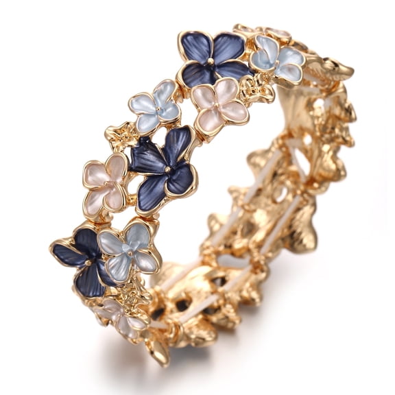 LUREME Gold Sakura Floral Bracelet for Women - Colorful Enamel Flower Stretch Bangle, Adjustable Elastic Cuff (bl003608-4)