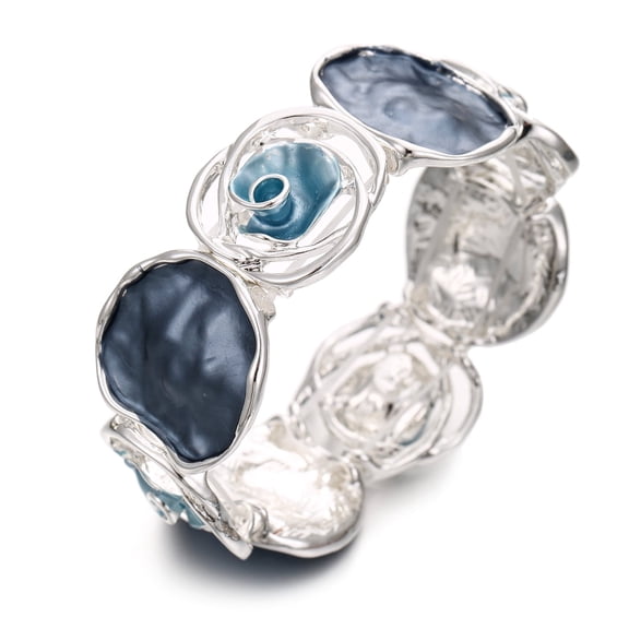 LUREME Rose Flower Bracelet for Women - Colorful Gold Enamel Stretch Bracelet, Adjustable Elastic Metal Bangle, Boho Chic Jewelry (bl003604-1)