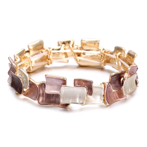 LUREME Vintage Stack Bracelet - Square & Rectangle Multi-Color Enamel Bangle for Women, Adjustable Jewelry (bl003624-1)