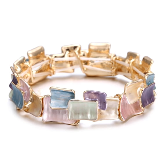 LUREME Vintage Stack Bracelet - Square & Rectangle Multi-Color Enamel Bangle for Women, Adjustable Jewelry (bl003624-2)