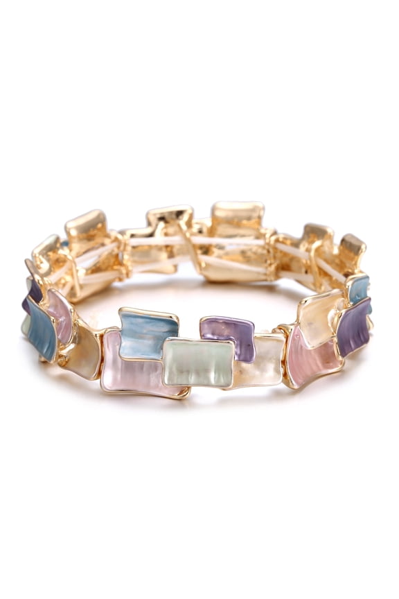 Vintage Stack Bracelet - Square & Rectangle Multi-Color Enamel Bangle for Women, Adjustable Jewelry (bl003624-2)