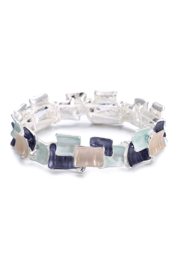 Vintage Stack Bracelet - Square & Rectangle Multi-Color Enamel Bangle for Women, Adjustable Jewelry (bl003624-3)