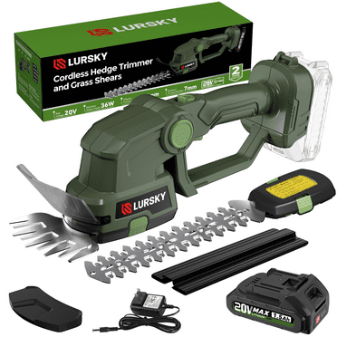 LURSKY 20V Cordless Hedge Trimmer, 2-in-1 Grass Shear & Shrubbery Trimmer, Lightweight, Rechargeable