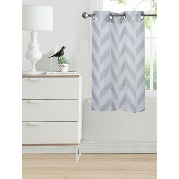 LUSCH DCOR 1PC C37 VALANCE CURTAIN SEMI SHEER CHEVRON ZIG ZAG GROMMET PANEL CHARCOAL /WHITE SEE THRU WINDOW PANEL KITCHEN, BATHROOM, RESTAURANT SIZE 28" WIDE X 34" LENGTH