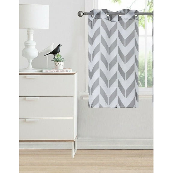 LUSCH DCOR 1PC C37 VALANCE CURTAIN SEMI SHEER CHEVRON ZIG ZAG GROMMET PANEL SILVER /WHITE SEE THRU WINDOW PANEL KITCHEN, BATHROOM, RESTAURANT SIZE 28" WIDE X 34" LENGTH