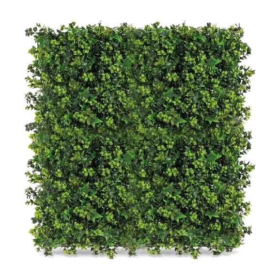 Lush Estate Mix Leaf Hedge Wall Panels, 20" x 20", Pack of 12, High Density Green Wall Decor