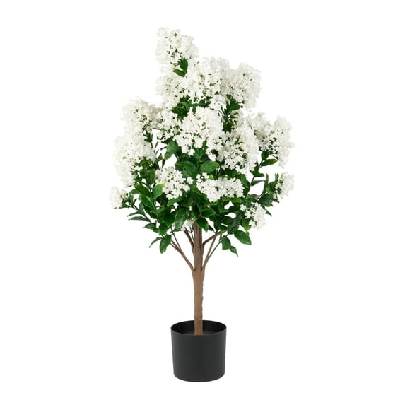 Lush Estate Lifelike Artificial Crape Myrtle Tree, 36" UV Resistant Indoor/Outdoor, White