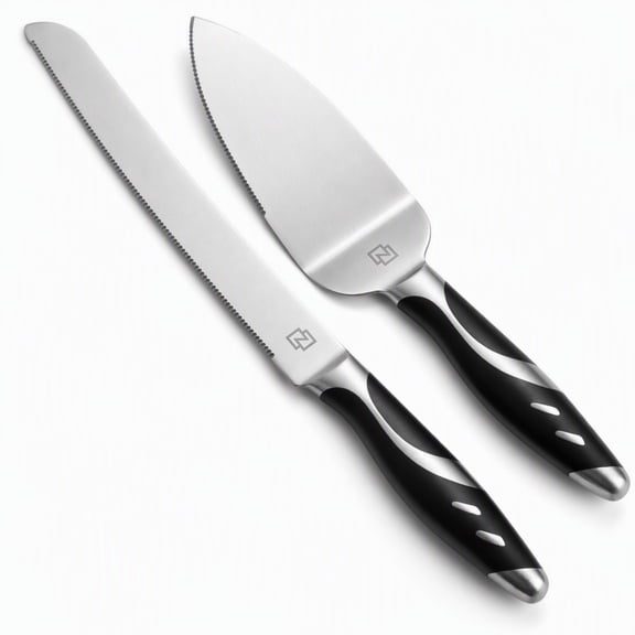 Stainless Steel Cake Cutting Set, 2 Piece – Cake Knife and Server with Serrated Blade, Non-Slip Handle, Wedding & Birthday Cake Server Set – LUSHIG