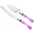 thumbnail image 1 of LUSHIG 2-Piece Dishwasher Safe Cake Knife and Server Set with Purple Acrylic Faux Crystal Handles, 1 of 8