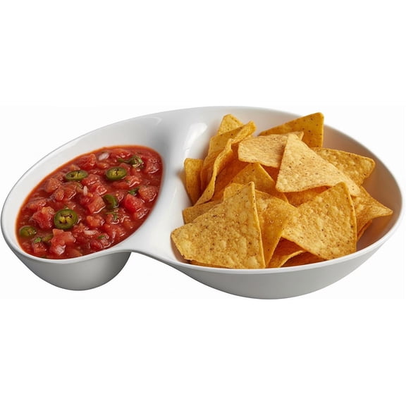 LUSHIG White Chip & Dip Serving Set, Perfect for Snacks & Appetizers, Snack bowl for adults Melamine Tray with Divided Platters & Condiment Holders