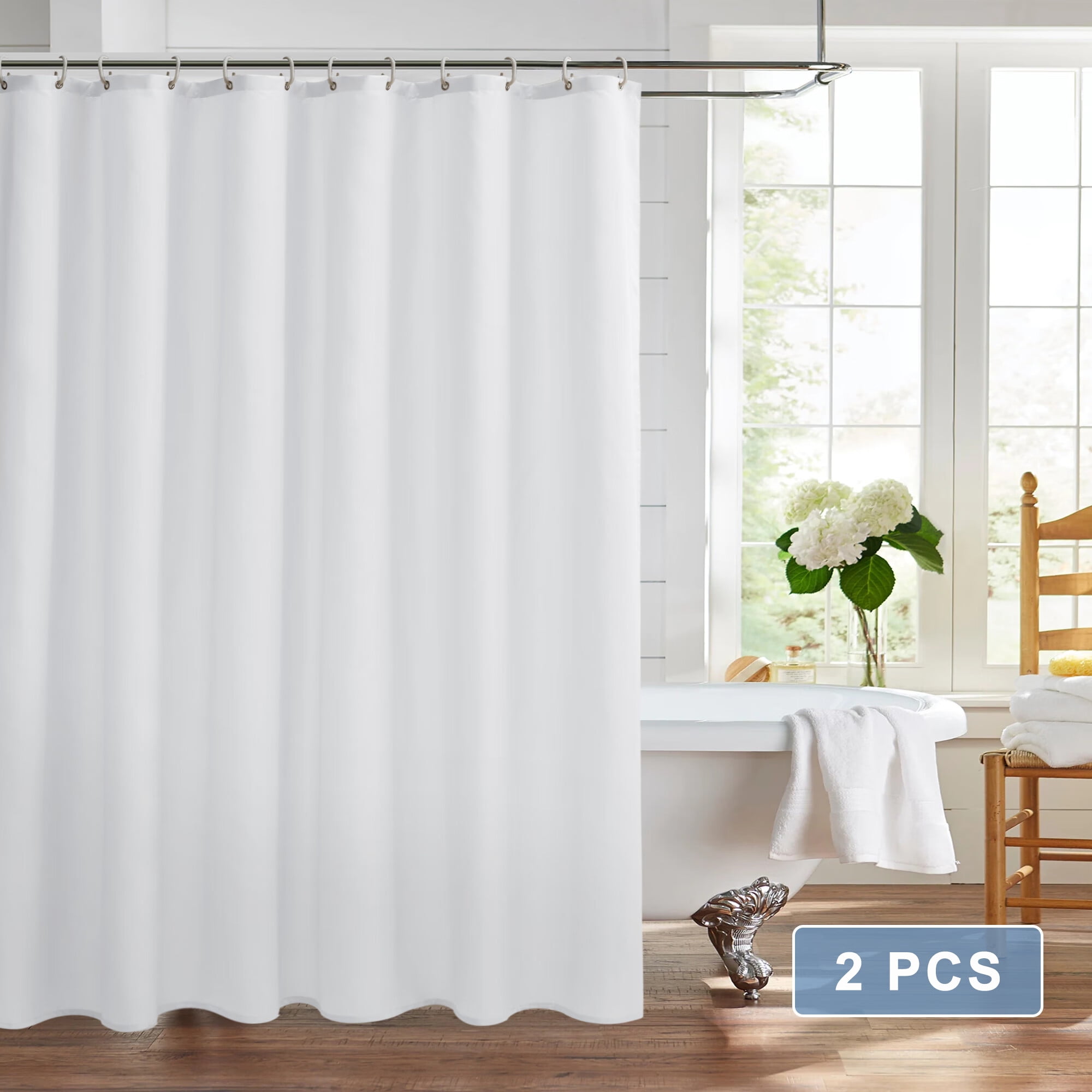 LUSHVIDA 2 Pack White Shower Curtains for Bathroom Waterproof Shower