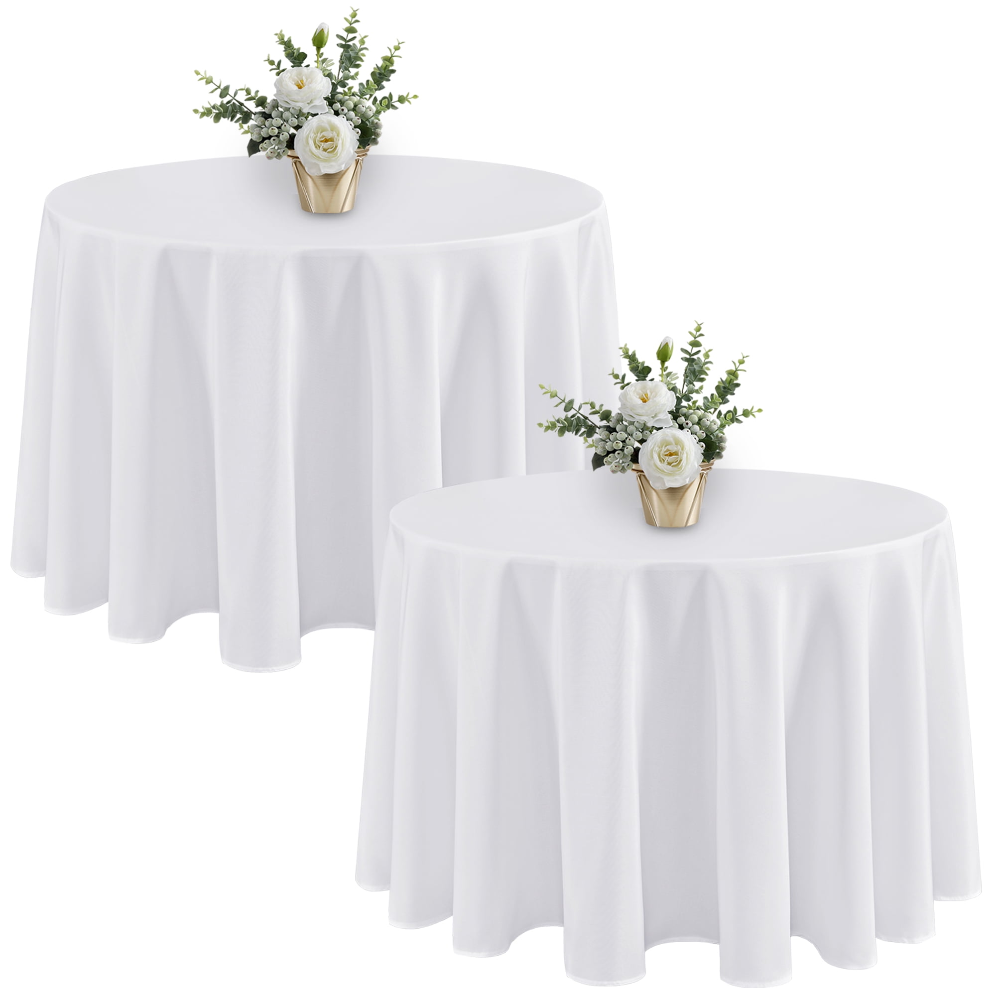 LUSHVIDA 2 Pack White Tablecloths 60 inch Round Table Cloth Polyester Table Covers for Dining