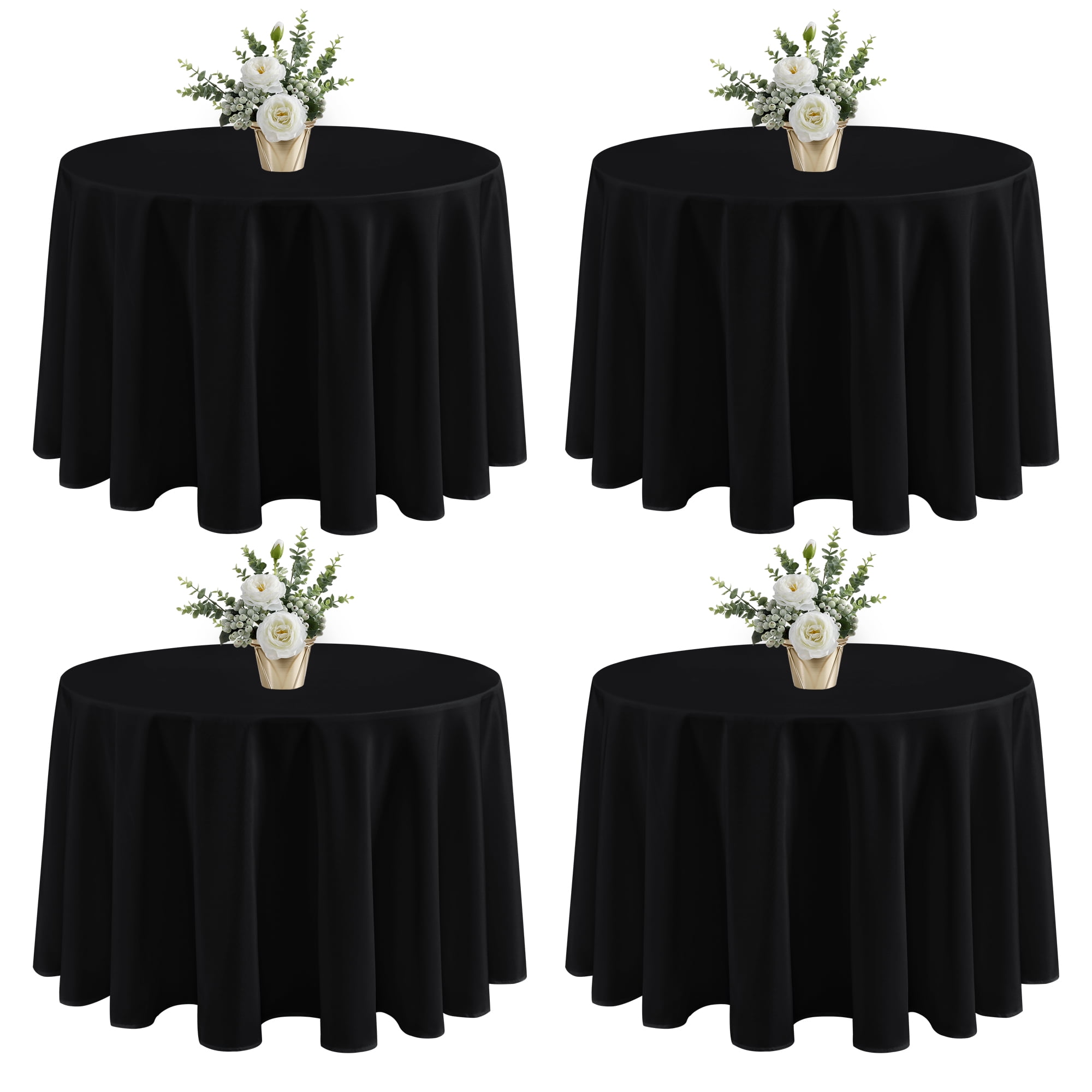 LUSHVIDA 4 Pack Black Tablecloths 60 inch Round Table Cloth Polyester