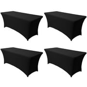LUSHVIDA 4 Pack Kitchen Spandex Table Cover 6FT Black Fitted Rectangular Tablecloth Stretch Patio Table Cover for Party Banquet Weddings Cocktail