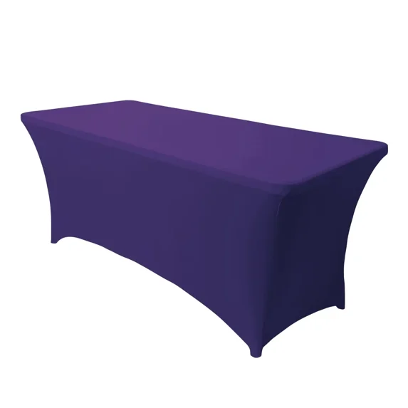 LUSHVIDA 4ft Stretch Spandex Table Cover- Rectangular Fitted Stretchable Wrinkle Resistant Elastic Tablecloth for Party, Wedding, Banquet, Dark Purple, 1 Pack