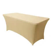 LUSHVIDA 4ft Stretch Spandex Table Cover- Rectangular Fitted Stretchable Wrinkle Resistant Elastic Tablecloth for Party, Wedding, Banquet, Yellow, 1 Pack