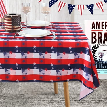 LUSHVIDA 4th of july tablecloth - Patriotic Table Cloth Checkered Rectangle Tablecloth for Holiday Party Kitchen Dinning, 60 x 102 inch