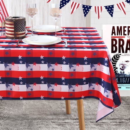 LUSHVIDA 4th of july tablecloth - Patriotic Table Cloth Checkered Rectangle Tablecloth for Holiday Party Kitchen Dinning, 60 x 84 inch
