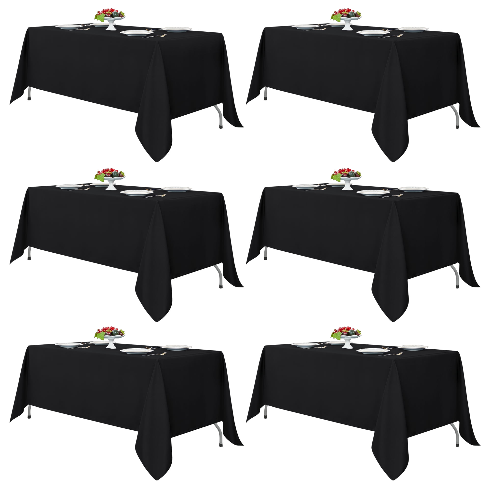 LUSHVIDA 6 Pack Black Tablecloths 60 inch x 102 inch Rectangle Table