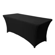 LUSHVIDA 6ft Stretch Spandex Table Cover- Rectangular Fitted Stretchable Wrinkle Resistant Elastic Tablecloth for Party, Wedding, Banquet, Black, 1 Pack