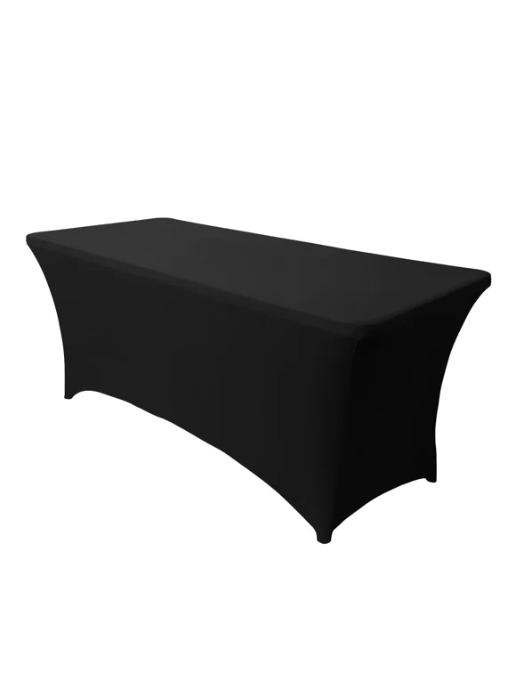 LUSHVIDA 6ft Stretch Spandex Table Cover- Rectangular Fitted Stretchable Wrinkle Resistant Elastic Tablecloth for Party, Wedding, Banquet, Black, 1 Pack