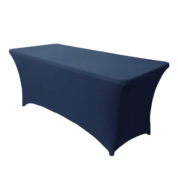 LUSHVIDA 6ft Stretch Spandex Table Cover- Rectangular Fitted Stretchable Wrinkle Resistant Elastic Tablecloth for Party, Wedding, Banquet, Navy, 1 Pack