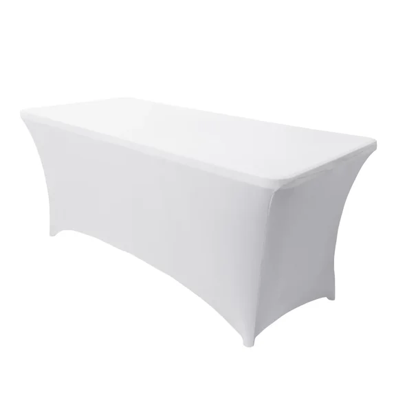 LUSHVIDA 6ft Stretch Spandex Table Cover- Rectangular Fitted Stretchable Wrinkle Resistant Elastic Tablecloth for Party, Wedding, Banquet, White, 1 Pack