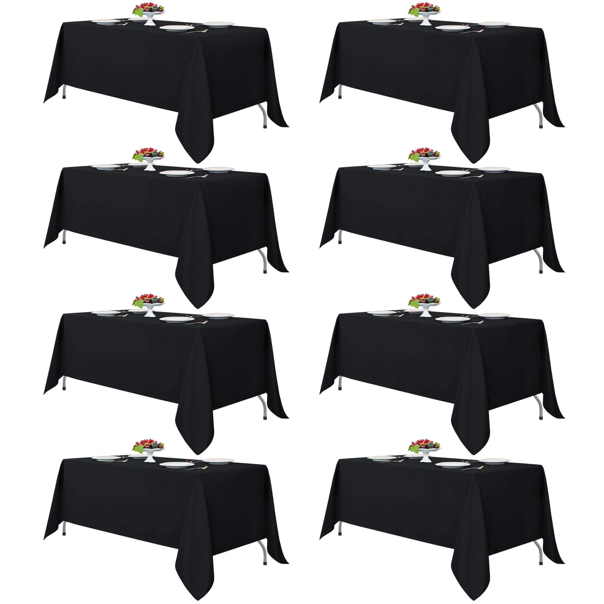 LUSHVIDA 8 Pack Black Tablecloths 60 inch x 102 inch Rectangle Table
