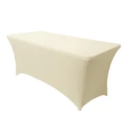 LUSHVIDA 8ft Stretch Spandex Table Cover- Rectangular Fitted Stretchable Wrinkle Resistant Elastic Tablecloth for Party, Wedding, Banquet, Beige, 1 Pack
