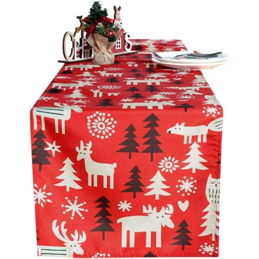 LUSHVIDA Christmas Table Runner Xmas Deer Prttern, Washable Table Runner for Dining Table Holiday Party Decorations, 14"x108"