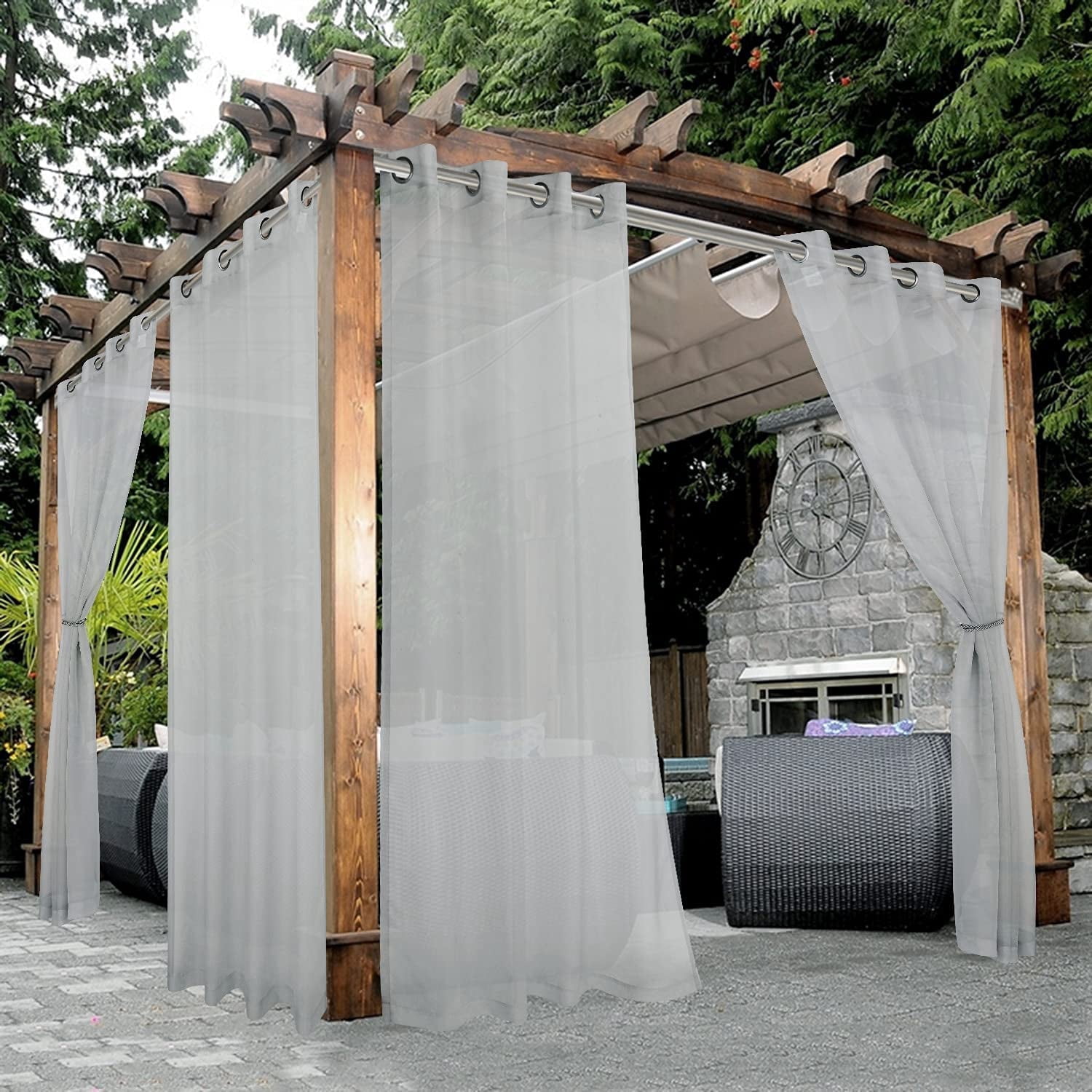 LUSHVIDA Cloud Grey Outdoor Sheer Curtains, Waterproof, 54 x 108 in, 2 Panels, Voile Drapes